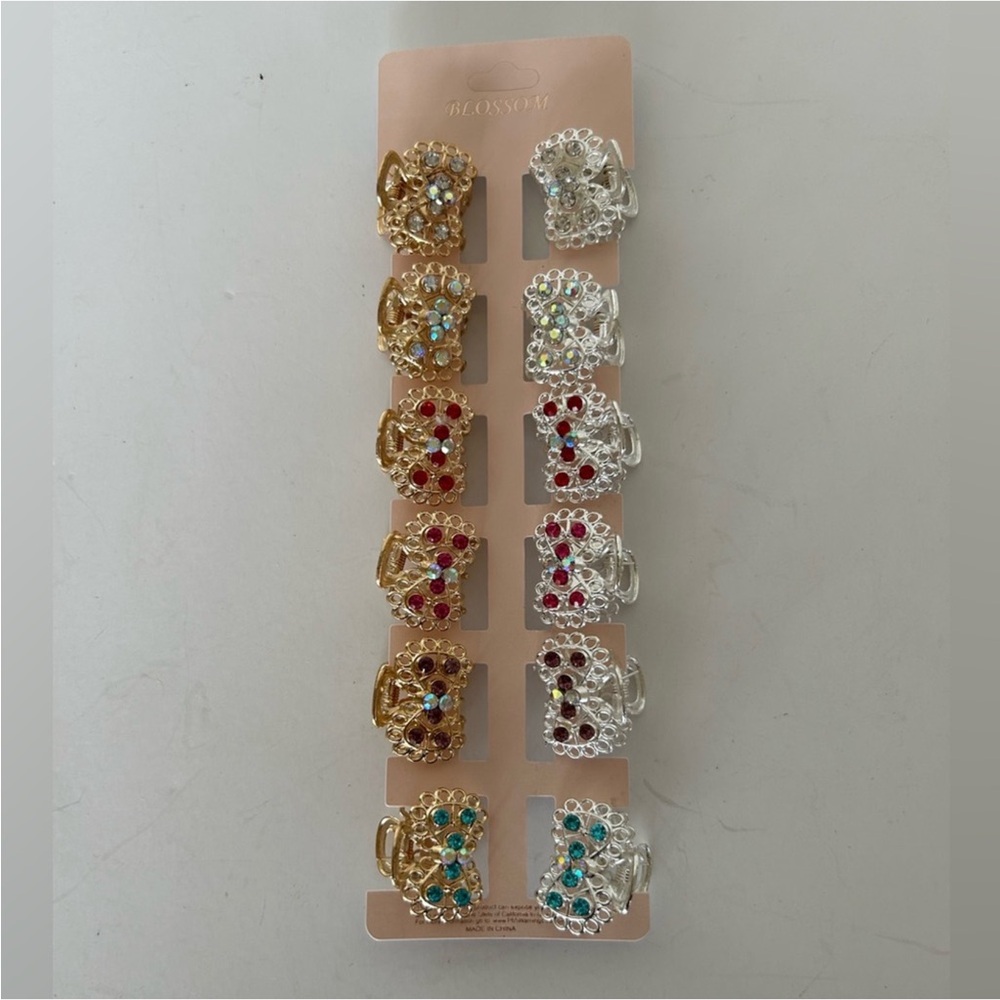 Blossom Elegant Gold and Silver Hair Clips with crystals NWT.